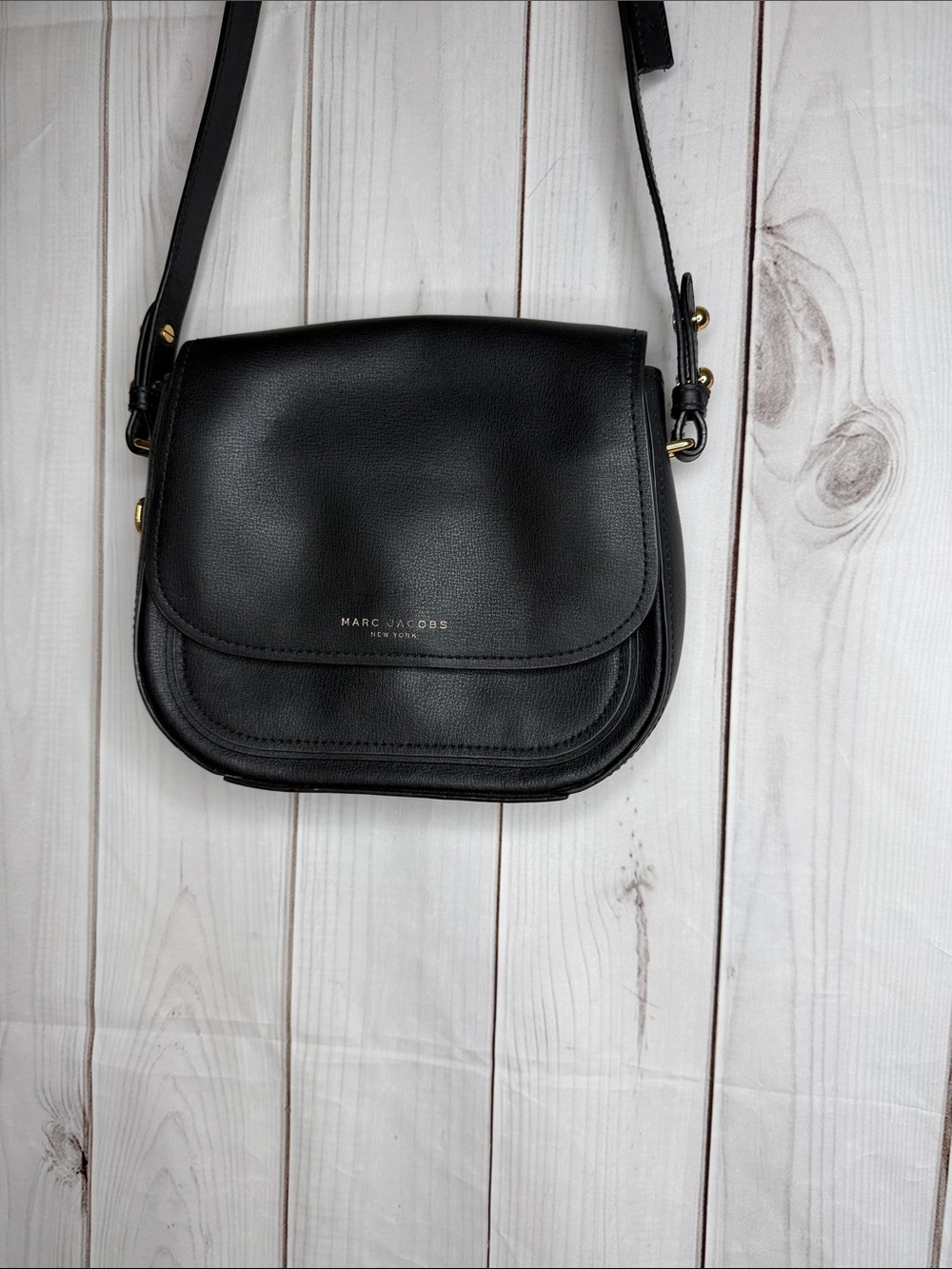 Classic Marc Jacobs Black Leather Saddle Crossbody Bag